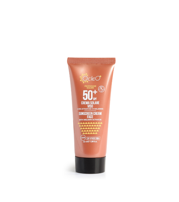 CREMA SOLARE VISO - SPF 50+ con Attivatore di Melanina ml 50 Ocleò PROTEZIONE MOLTO ALTA